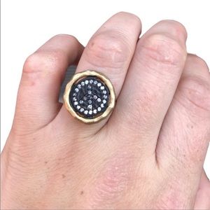 Peace Sign gold plated and silver adjustable Ring